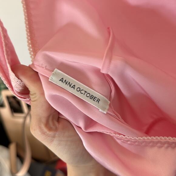 Anna October Terrin Satin Maxi Slip Dress Baby Pink Formal - Picture 9 of 11